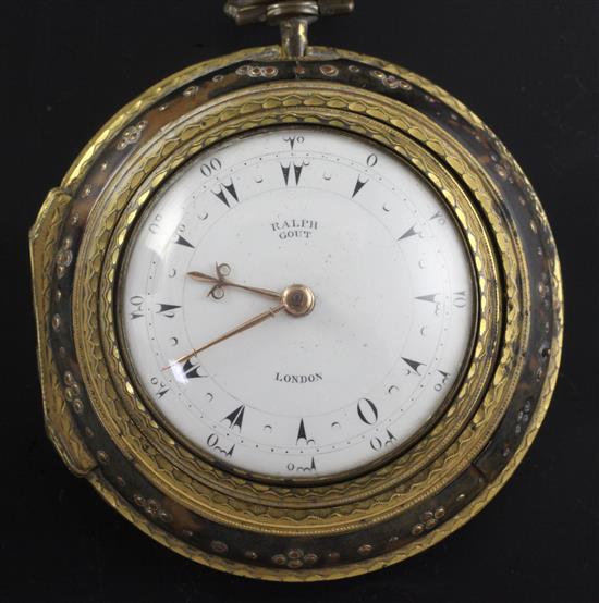 A George III gilt metal and tortoiseshell triple case verge pocket watch for the Turkish market, by Ralph Gout, London,
